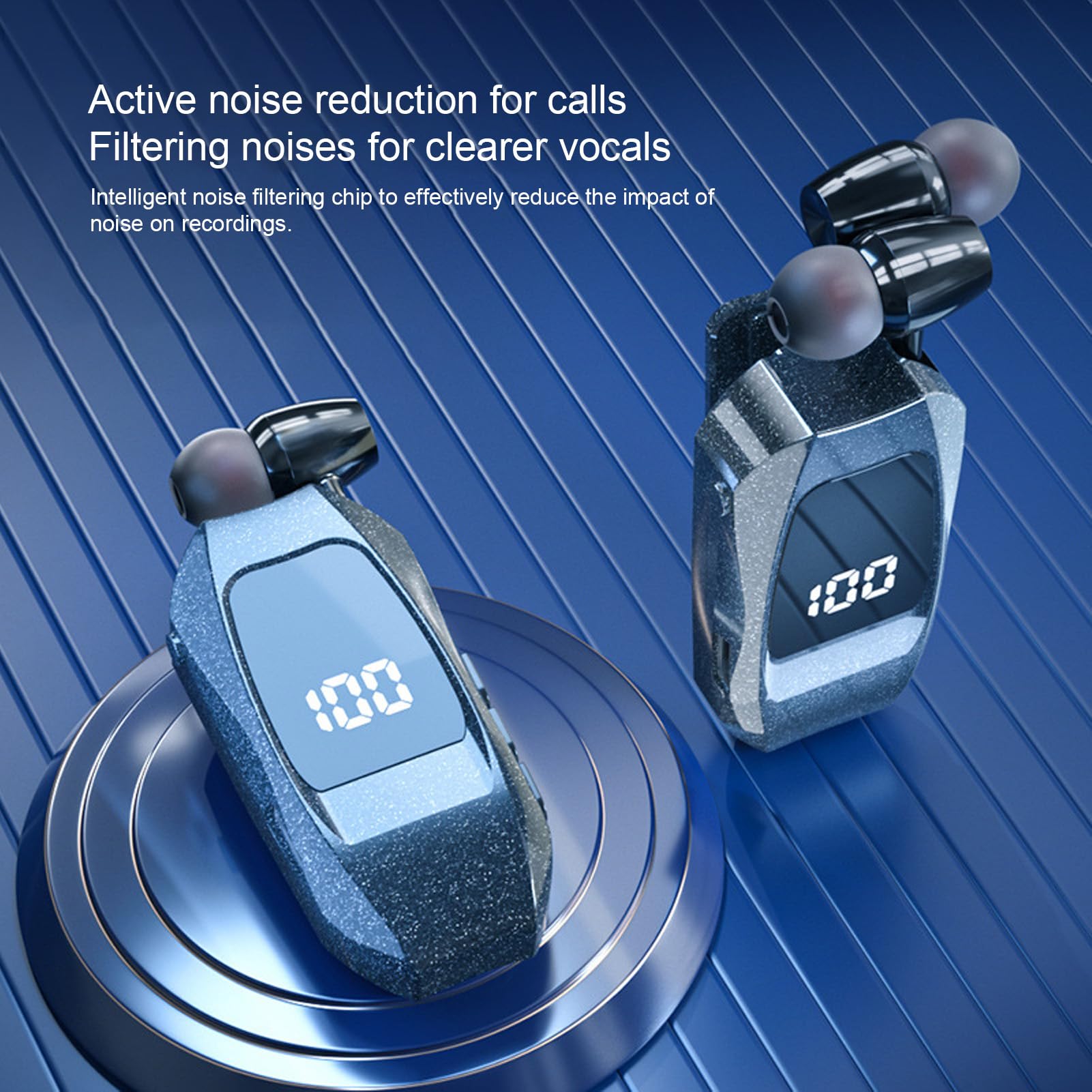 Wisoqu Retractable Headsets, Headphone V5.3 Stereo Earpiece Business Headphones, Clip on Earbud Compatible with Smart Cell Phones Tablet Pad PC Laptop (Single Ear)