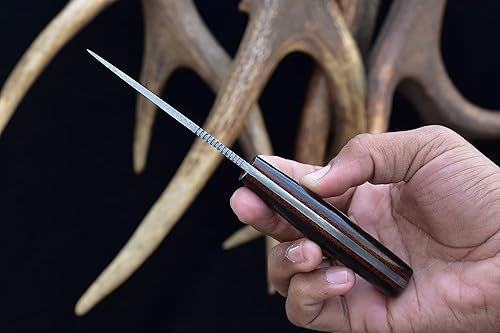 Miniatura 4 de Knives Ranch Cuchillo de acero de Damasco hecho a mano, construcción de espiga completa, mango de micarta de arpillera, funda resistente para