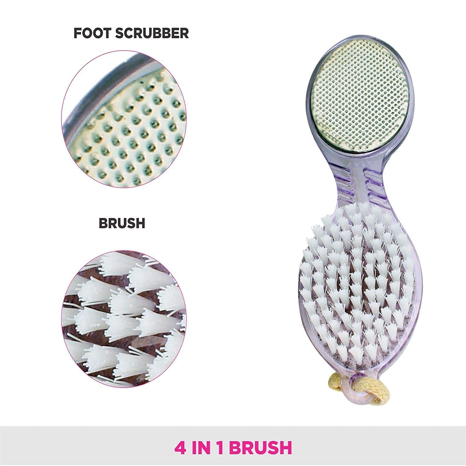 STETIX 4 In 1 Foot Pedicure Brush, Pumice Stone, Scrubber & File | Remove Dry, Crack Hard Skin, Calluses and Warts | Restore Skin Smoothness | Pedicure Brush Foot Scrubber Callus Remover | for Feet, Toes, Nails Cleaning Bathing Manicure Paddle Brush| 4
