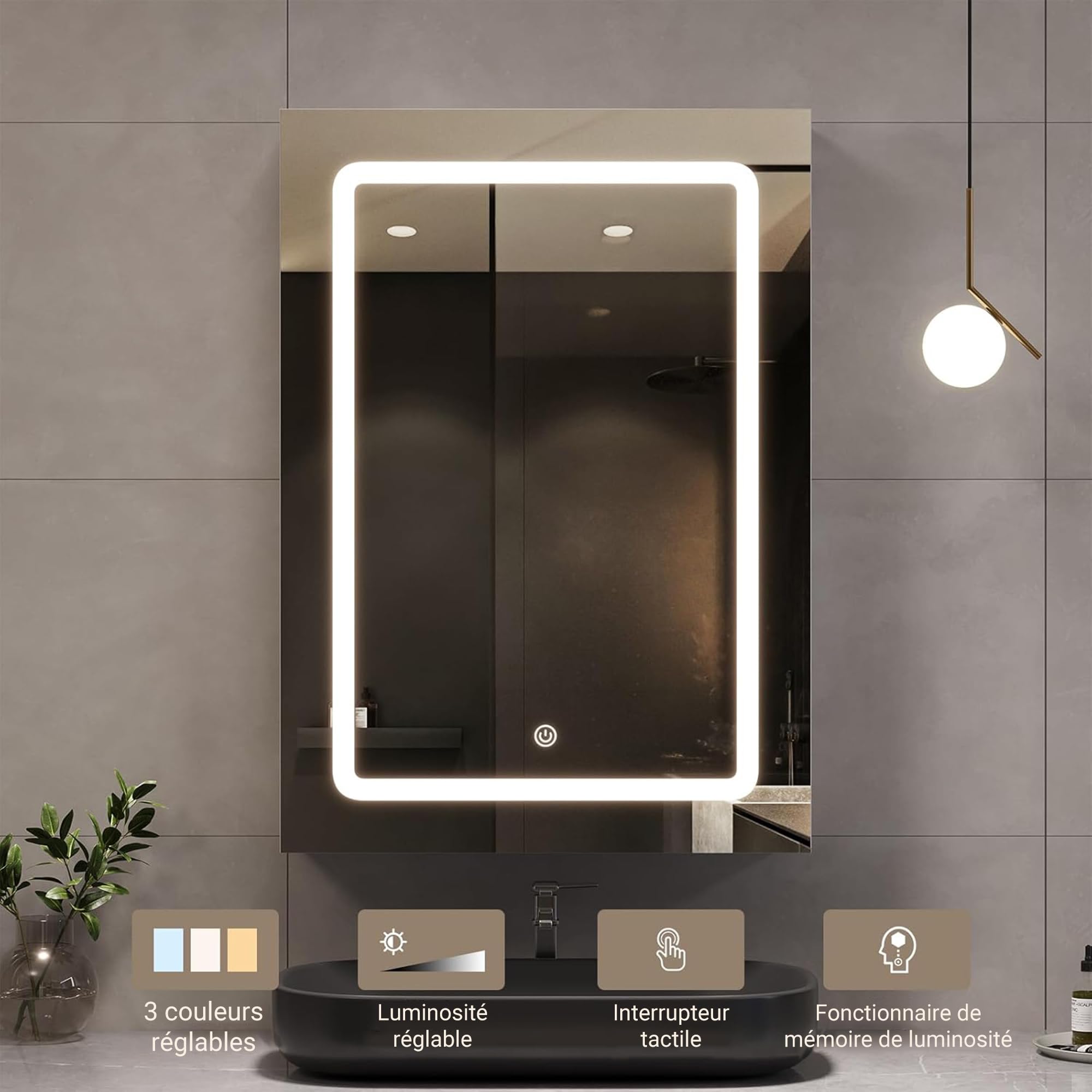 Szafka łazienkowa z lustrem i LED, szafka z lustrem, szafka z lustrem na aptekę z regulowaną półką, regulowana temperatura barwowa (50x70x14 cm)