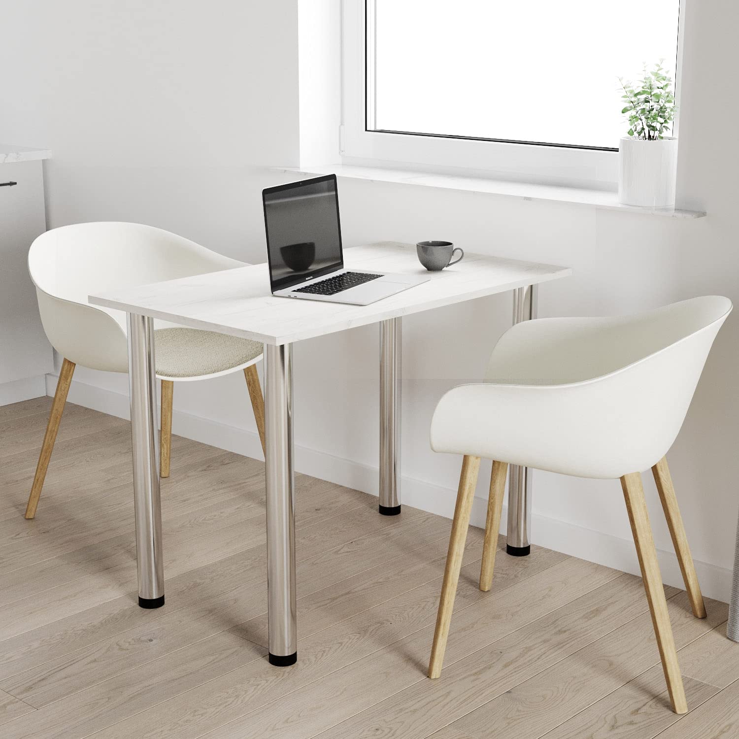 MIKON Table de Salle à Manger avec Pieds chromés, Table de Salle à Manger, Table de Cuisine, Table de Bureau