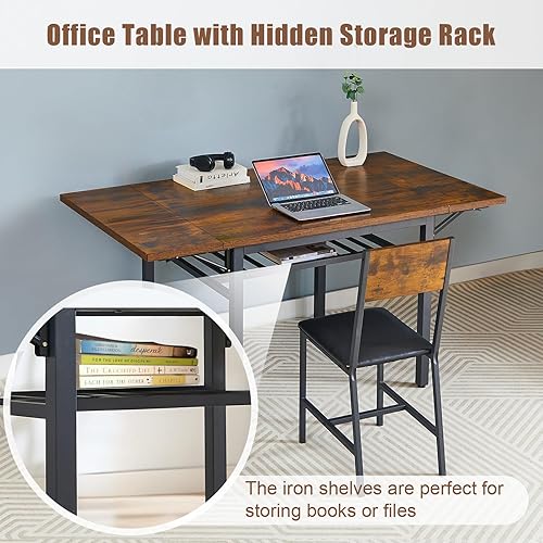 Miniatura 7 de Mesa de comedor plegable de madera de 63 pulgadas para 2-6 escritorio de cocina extensible moderno que ahorra espacio, color gris