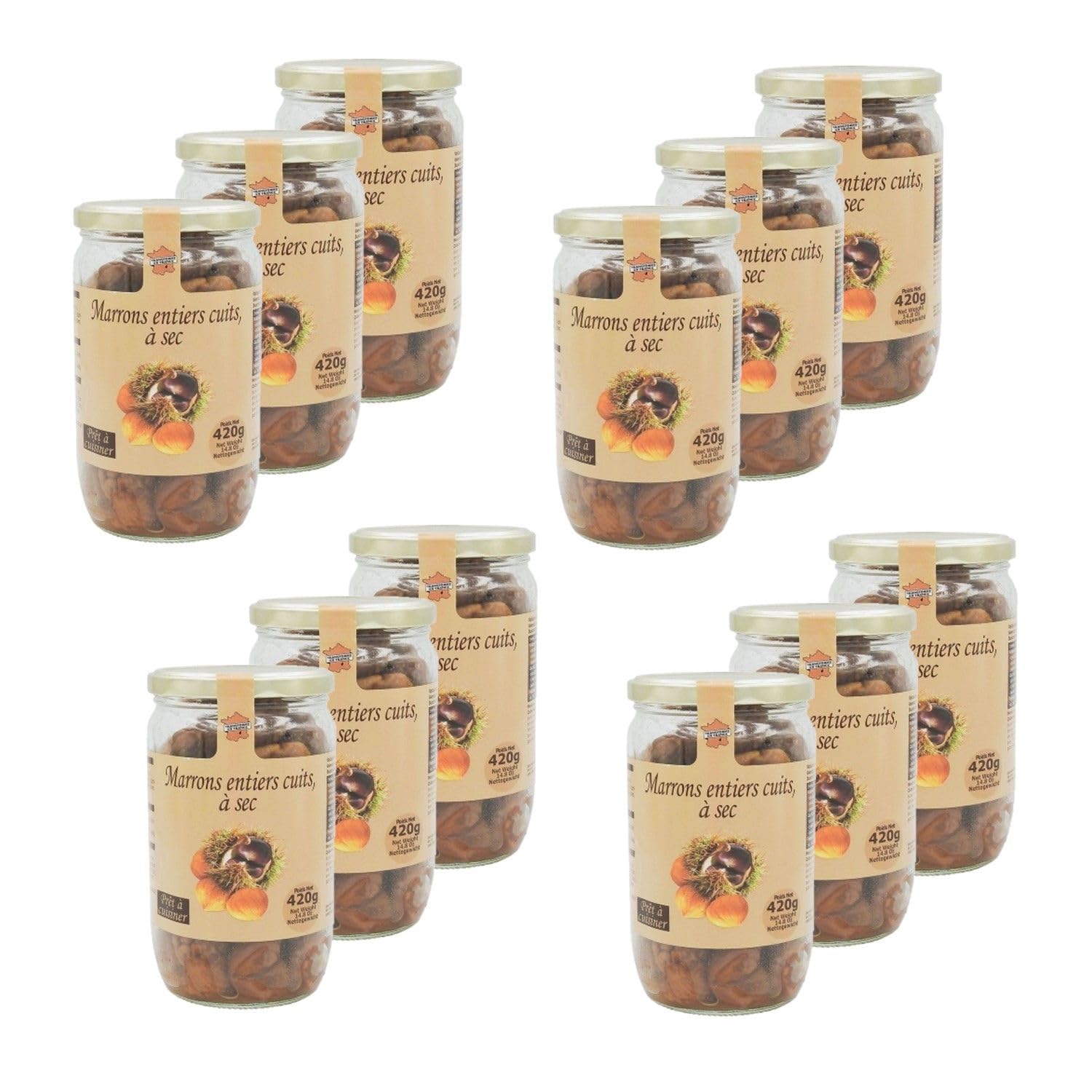 Lote de 12 castaños enteros cocinados al natural – Maceta 420 g
