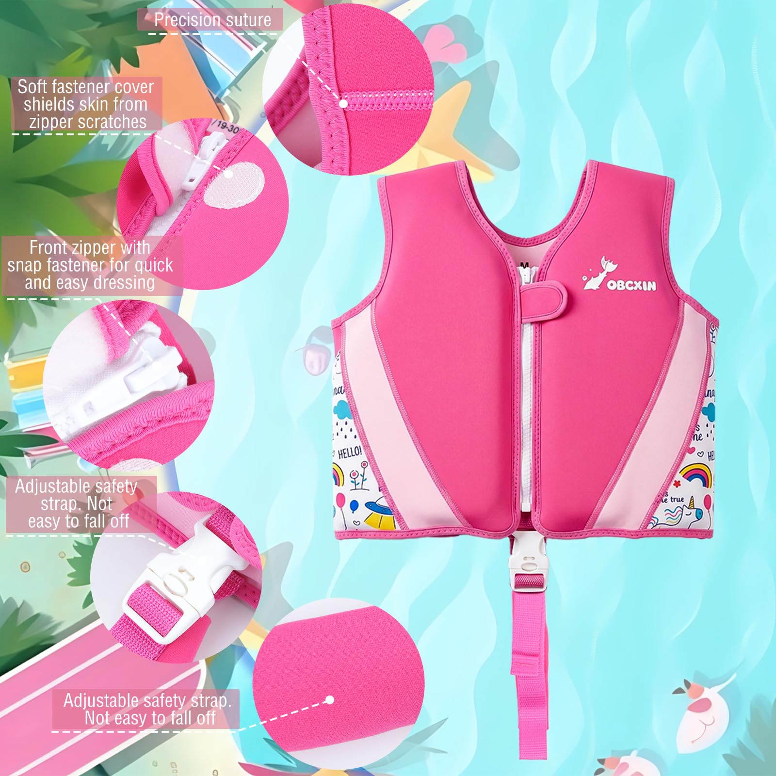 Chaleco de Natación para Niños, Flotador Ajustable, TÜV geprüft, Neopreno Suave