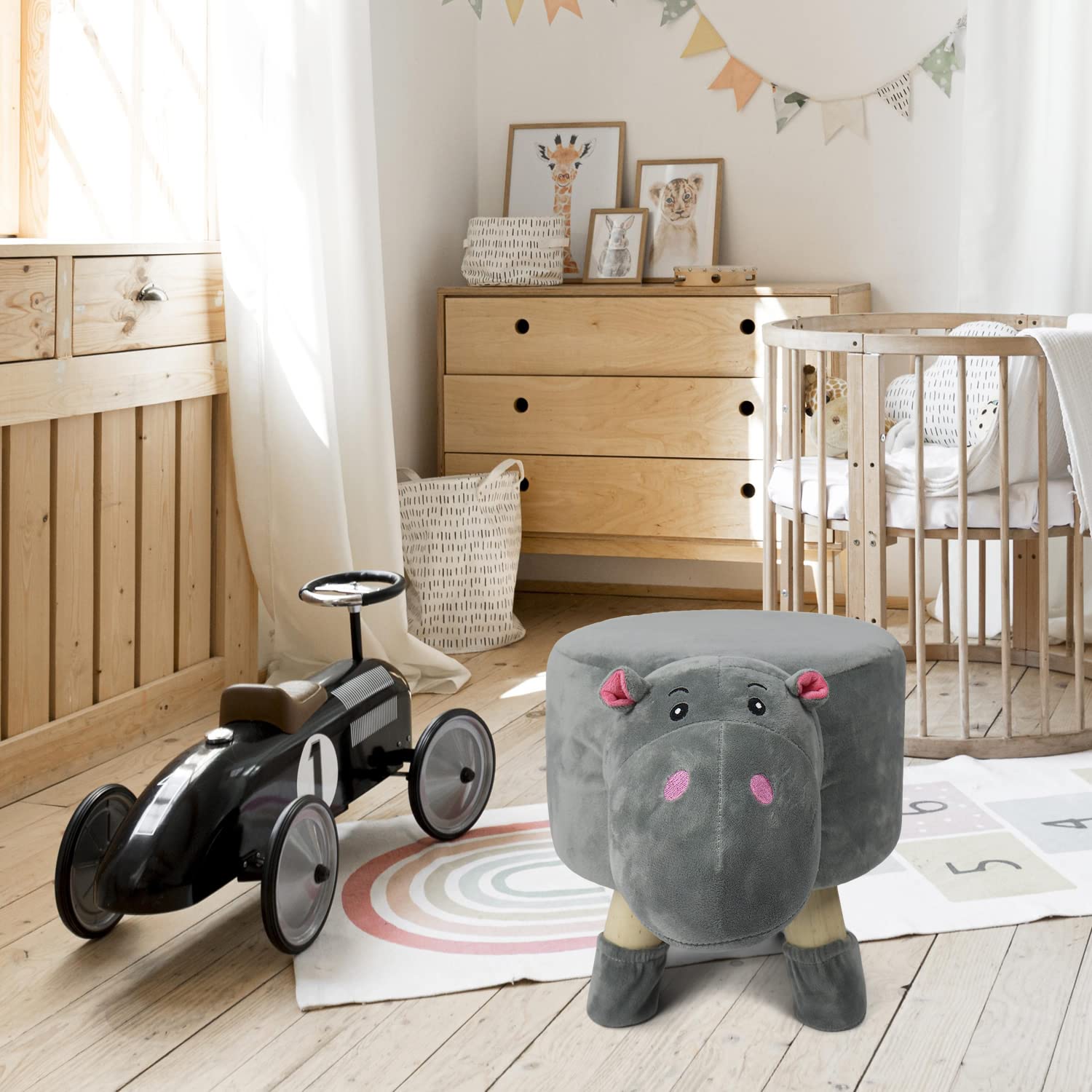 HAPPERS KIDS Taburete Infantil Hipopótamo, Asiento Auxiliar y Reposapiés para Niños
