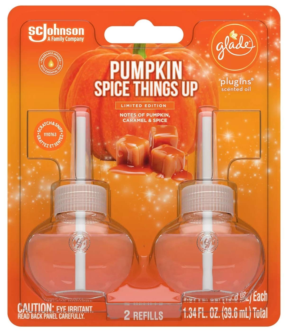 Glade Scented Oil Refills - Pumpkin Spice Things Up - Holiday Collection 2020-2 Count Oil Refills Per Package - Pack of 2 Packages