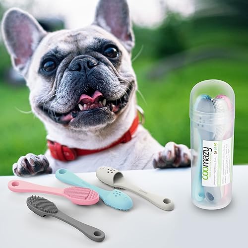 Miniatura 7 de Coomazy Cepillo de dientes de dedo de perro, kit de cepillado de dientes de perro con silicona de grado alimenticio, limpia fácilmente la suciedad