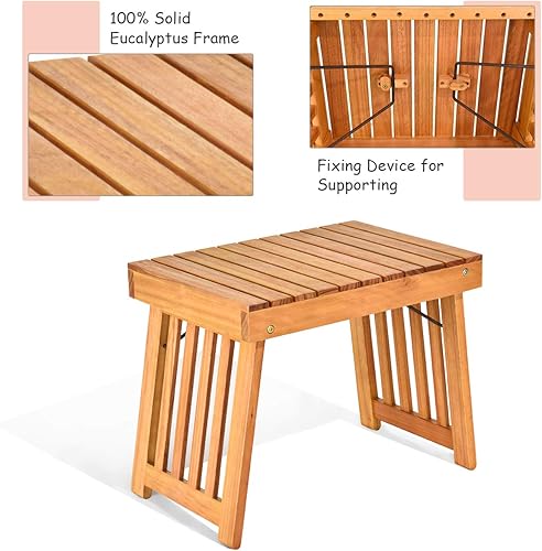 Miniatura 8 de COSTWAY Juego de mesa plegable de madera de 3 piezas para patio, cojín rojoblanco, cubierta de piscina