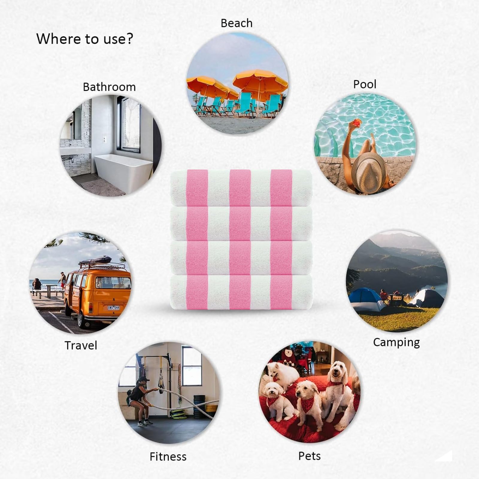 Casa Copenhagen-Cabana 4Pieza de Playa–Rayas de diseño (Rosa empolvado)–Tamaño XL 76x152cm Toallas 100% algodón para Piscina y baño–Caja de Regalo para Mujeres y Hombres