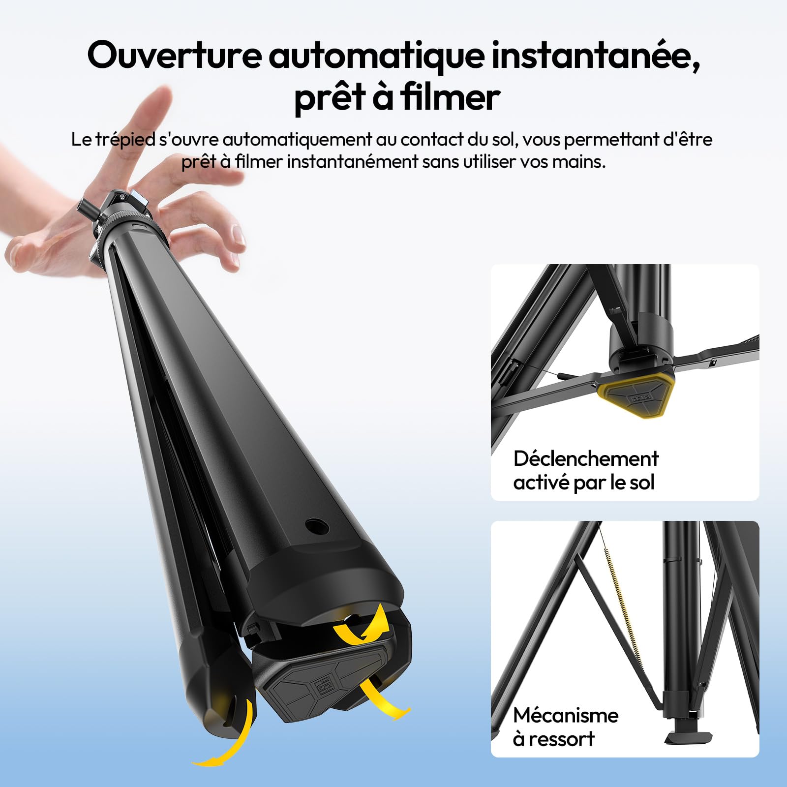 ULANZI MT93 Trépied Universel 1/4'' pour Appareil Photo Lampe [Déploiement Automatique] 160cm en Alu, Fixation Rapide Uka, Rotule à 360°, Charge 5kg pour Diffusion en direct, Extérieur, Léger avec Sac