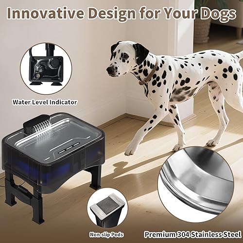Miniatura 3 de Fuente de agua elevada para perros de 8.5L2.25 galones, dispensador de agua elevado ajustable de 4 alturas para perros grandes con bandeja de acero