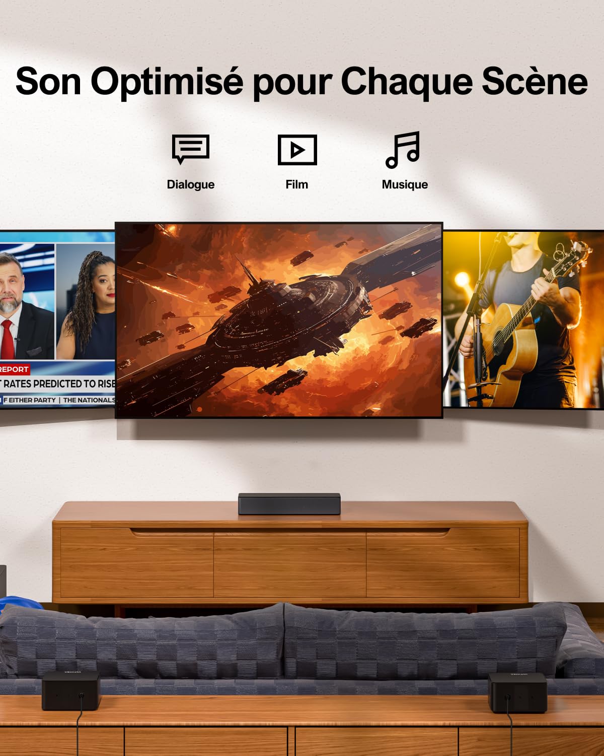 ULTIMEA Barre de son 5.1 avec Dolby Atmos, système de son surround 3D, barre de son pour TV avec caisson de basses, 2 haut-parleurs arrière, barre de son Bluetooth 5.3 avec basses réglables, Poseidon