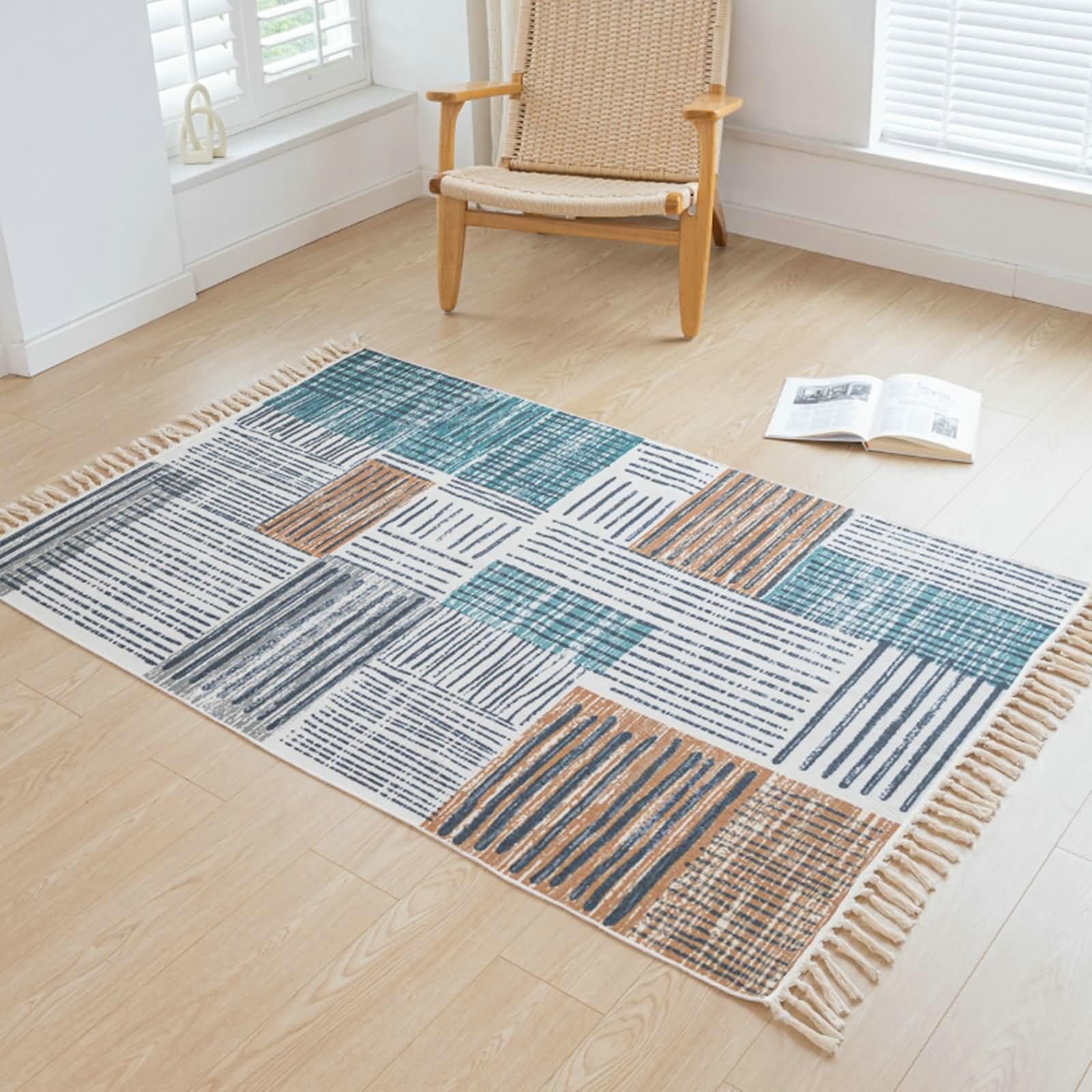 Gualiy Teppich rutschfest Esszimmer, Teppich 120x180 Streifendesign mit Quasten Teppiche Schlafzimmer