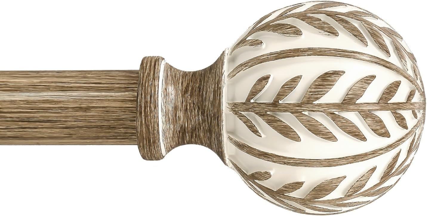 Gormena Curtain Poles for Windows, Adjustable Metal Drapery Rod 80-218cm,2.54cm Diameter Heavy Duty Pole with Imitation Wood Grain Finials,Rustic Decorative Drapery Rods Set,Boho Style