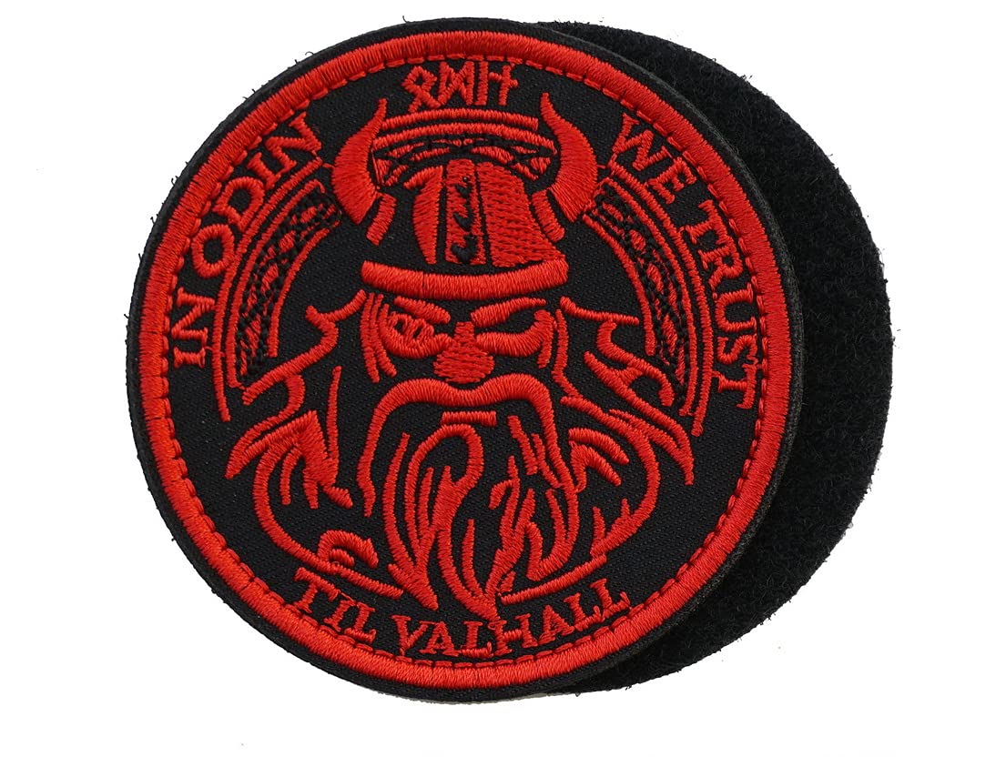 Graphic Dustin Odin We Trust Embroidered Patch Tactical Patch with Hook and Loop Tactical Morale Til Valhall Red Black
