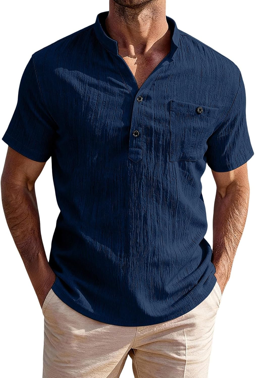 Henley Shirts for Men Plain Basic Button Tee Short Sleeve Shirt Summer Fashion Tops with Pocket Classic Textured Tees