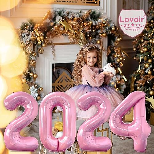 Miniatura 5 de Globo rosa bebé de 40 pulgadas, número 2024, tamaño grande, gigante, dígitos gigantes, papel de aluminio de Mylar para helio, globos de color rosa