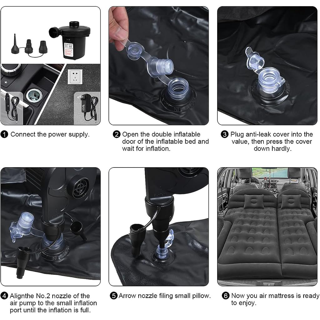 ORDALI Matelas Gonflable de Voiture pour Audi A6 C7 Avant A6 C7 Allroad A6 C8,Lit d'air Pneumatique Plus épais Portable Pliant Voyages Matelas avec Pompe Lit Gonflable,Black