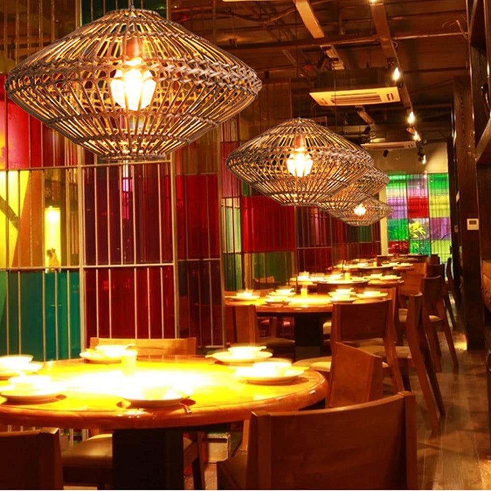 Lámpara de araña Colgante de ratán Estilo sudeste asiático, lámpara de Material Natural, bambú Curvado, iluminación rústica, Pantalla de luz de Techo para Cocina, Comedor y Restaurante.