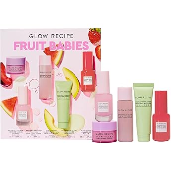 Glow Recipe - Fruit Babies Bestsellers Kit - Mini Travel Size Beauty Essentials - Avocado Foam Cleanser Niacinamide Dew Drops Serum Pore-Tight Toner Salicylic Serum Hyaluronic Acid Cream 5 Count