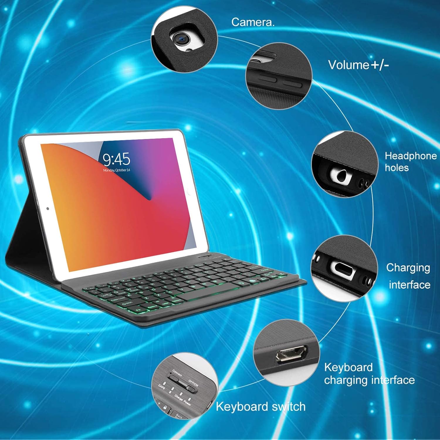 Best Cyber Monday 🔥 iPad 10.2 Keyboard Case, Keyboard Case for iPad 8th Generation 2020, 7th Gen 2019 and Air 3/iPad Pro 10.5, 7 Colors Backlit, Magnetically Detachable Auto Sleep/Wake Bluetooth Keyboard Folio Cover