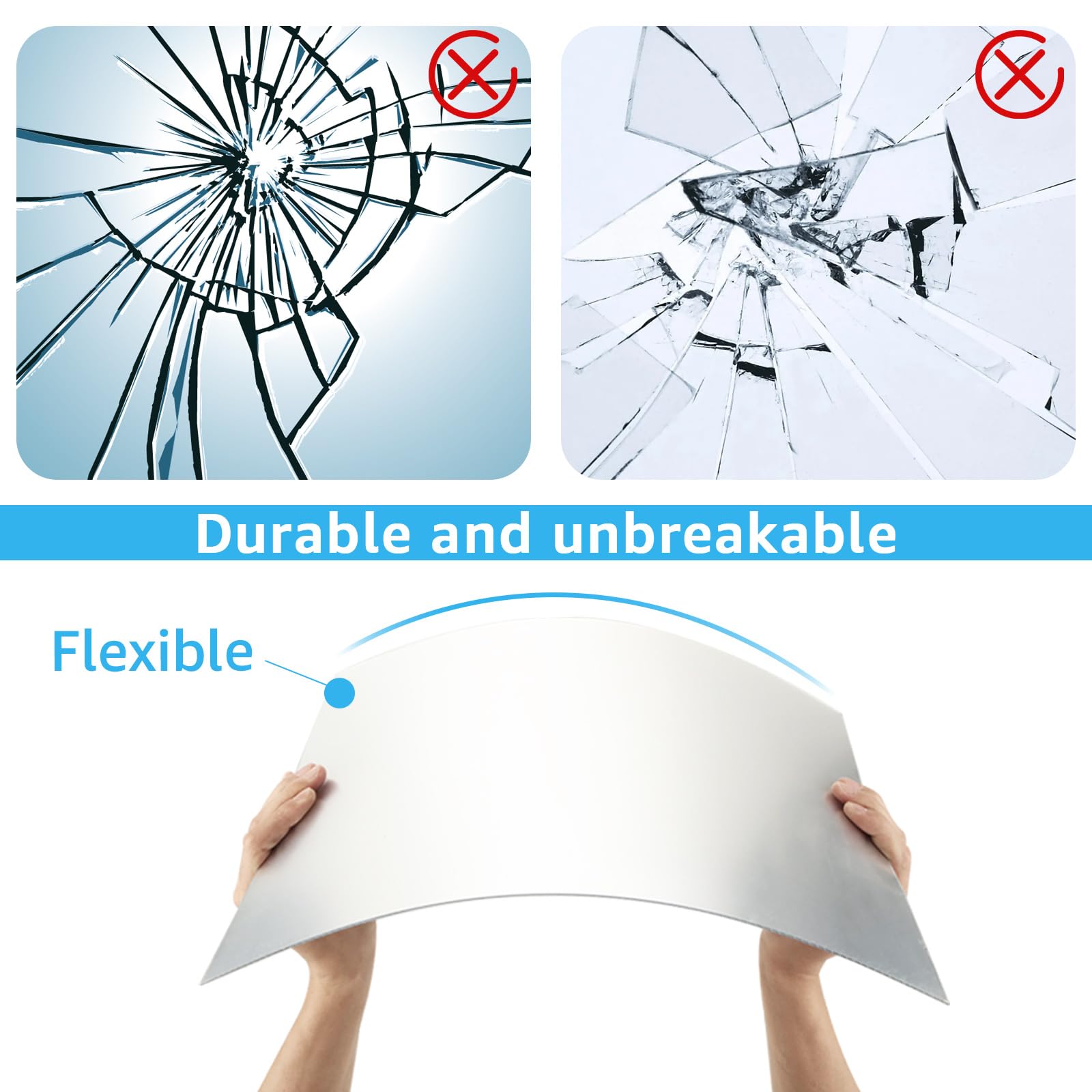 6 specchi autoadesivi in acrilico, 40 x 30 cm, grandi specchi in plastica senza cornice, 2 mm, piastrelle a specchio ispessite per bagno, camera da letto, soggiorno