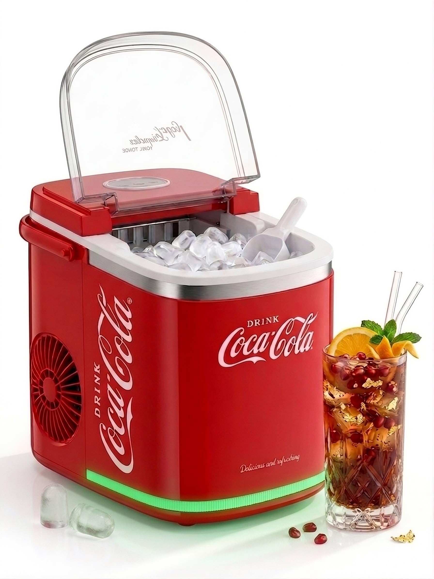 Salco Coca Cola Machine à Glaçons Rouge - Ice Maker avec 2 Tailles de Glaçons - 12kg de Glaçons par Jour - Design Rétro Rouge - Machine à Glaçons Portable pour Cocktails, Boissons & Fêtes