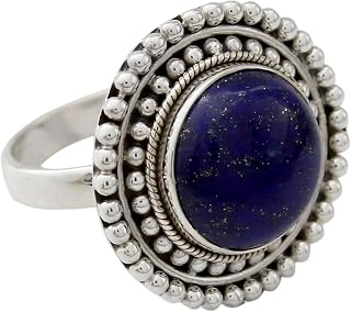 Lapis Lazuli Ring, 925 Sterling Silver, Boho Style, Boho Jewelry, Blue ~ Round Stone, Trending Engagement Rings, Wedding Promise Ring, Handmade Statement Ring For Women, Mermaids Gift for her/him
