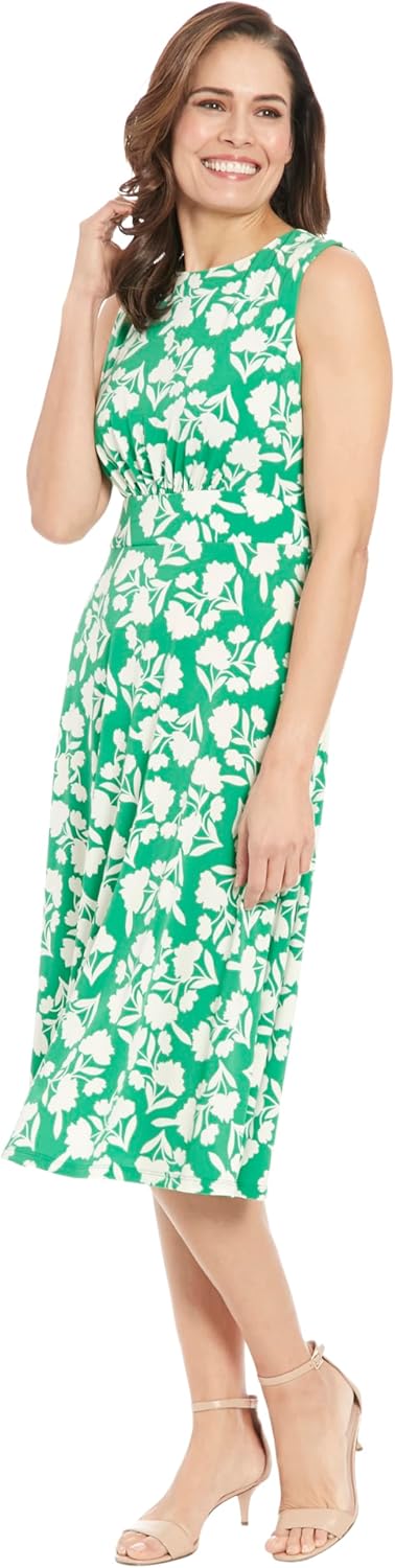 London Times Womens Sleeveless Inset Waist Midi Fit and Flare Dress - Image 3