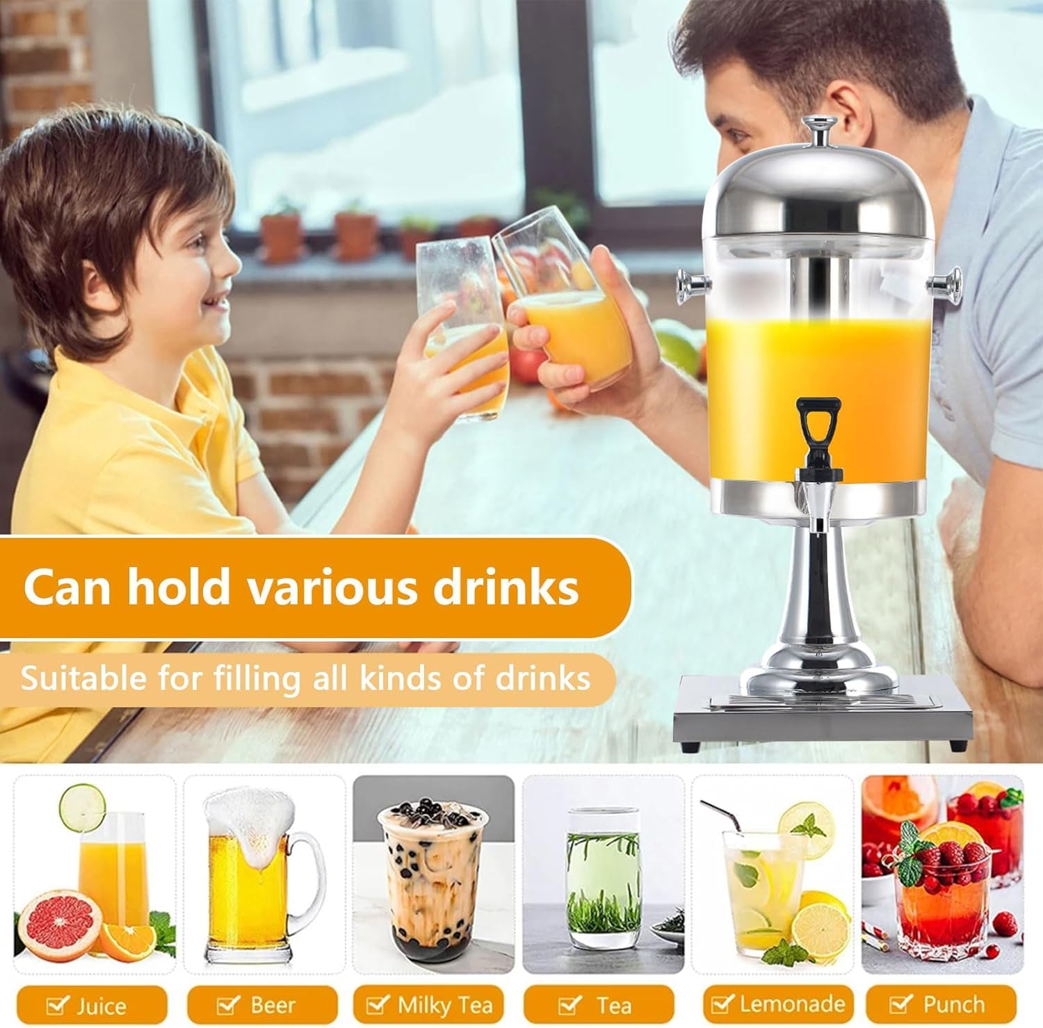 Dispensadores De Bebidas Dispensador De Bebidas Frías, Dispensador De Cerveza De Acero Inoxidable Dispensador De Jugo con Grifo para Leche, Té Y Cerveza