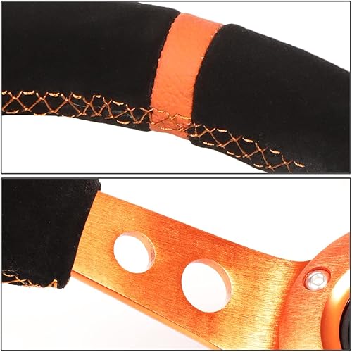 Miniatura 8 de NRG Innovations NRG-RST-006GM-Y Volante Reforzado 13.780 in Volante Deportivo (3" Profundo) Pistola Metal Radios Con Agujeros RedondosCuero