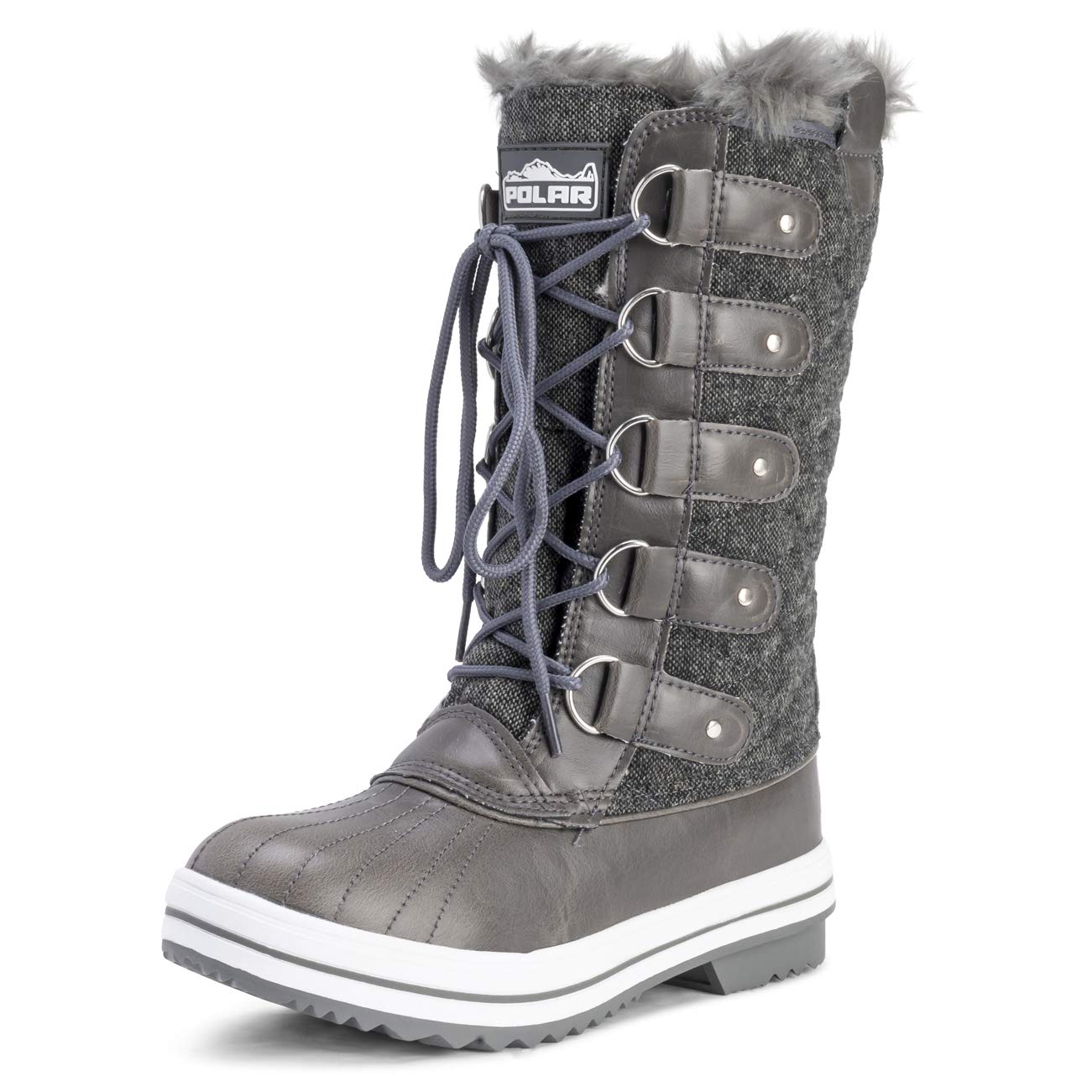 POLAR Womens Snow Boot Nylon Tall Winter Fur Lined Snow Warm Waterproof Rain Boot