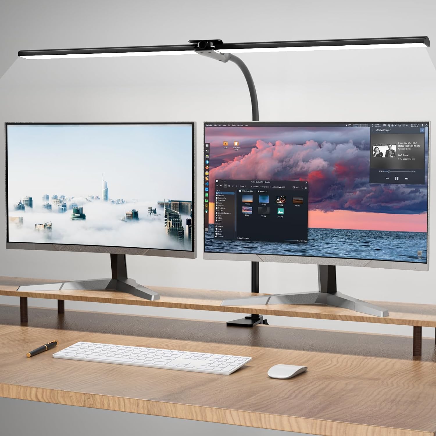 Hensam 31.5 Inch LED Desk Lamp, Double Head Desk Light with Clamp for Home Office, 5 Color Temperatures, Dimmable Task Lighting for Workbench Monitor Study, White