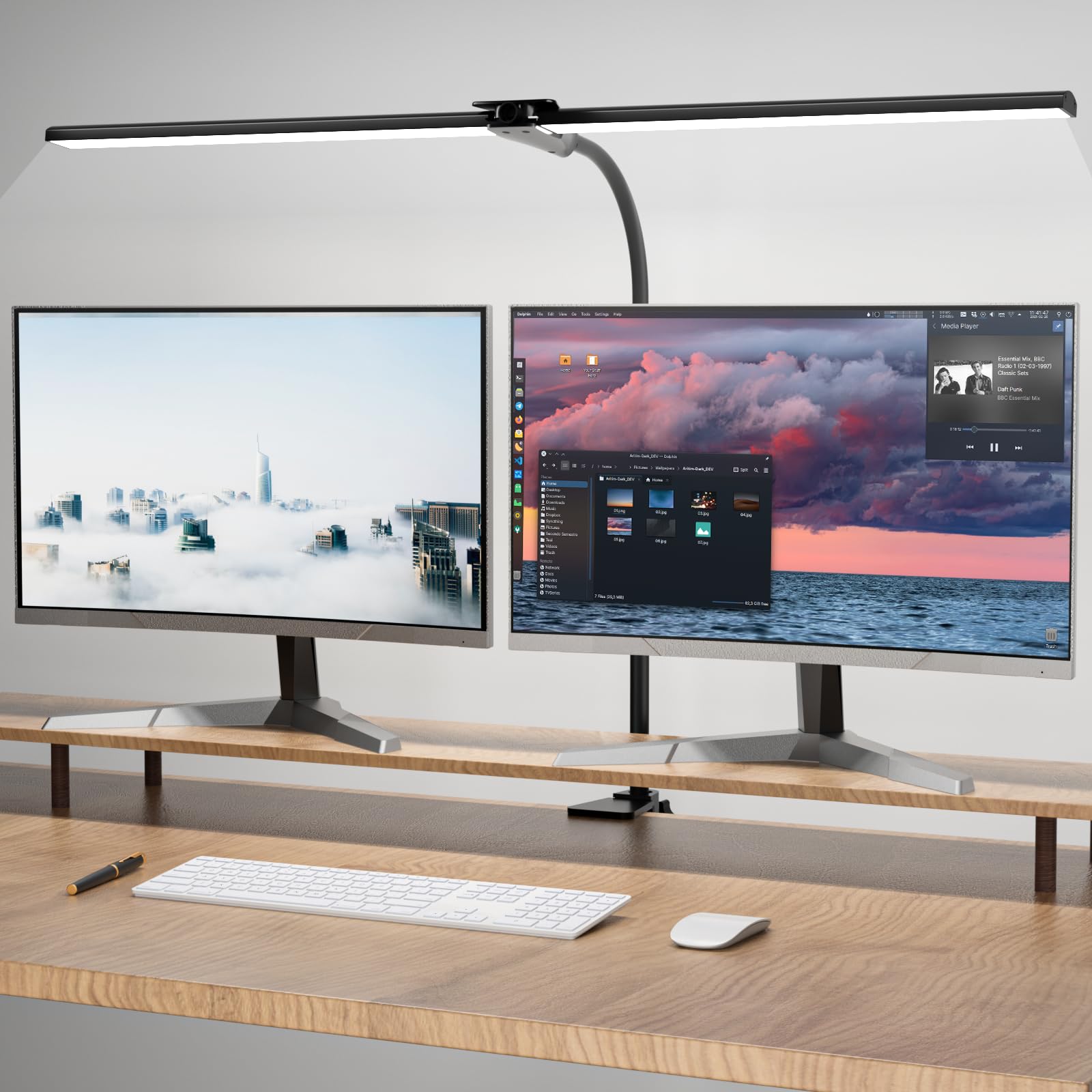 Hensam LED Schreibtischlampe Dimmbar zum Homeoffice, 1800 LM Augenschutz Tageslichtlampe mit 5 Farbtemperatur, Schwanenhals Tischlampe mit Klemmbar, 80cm, Schwarz