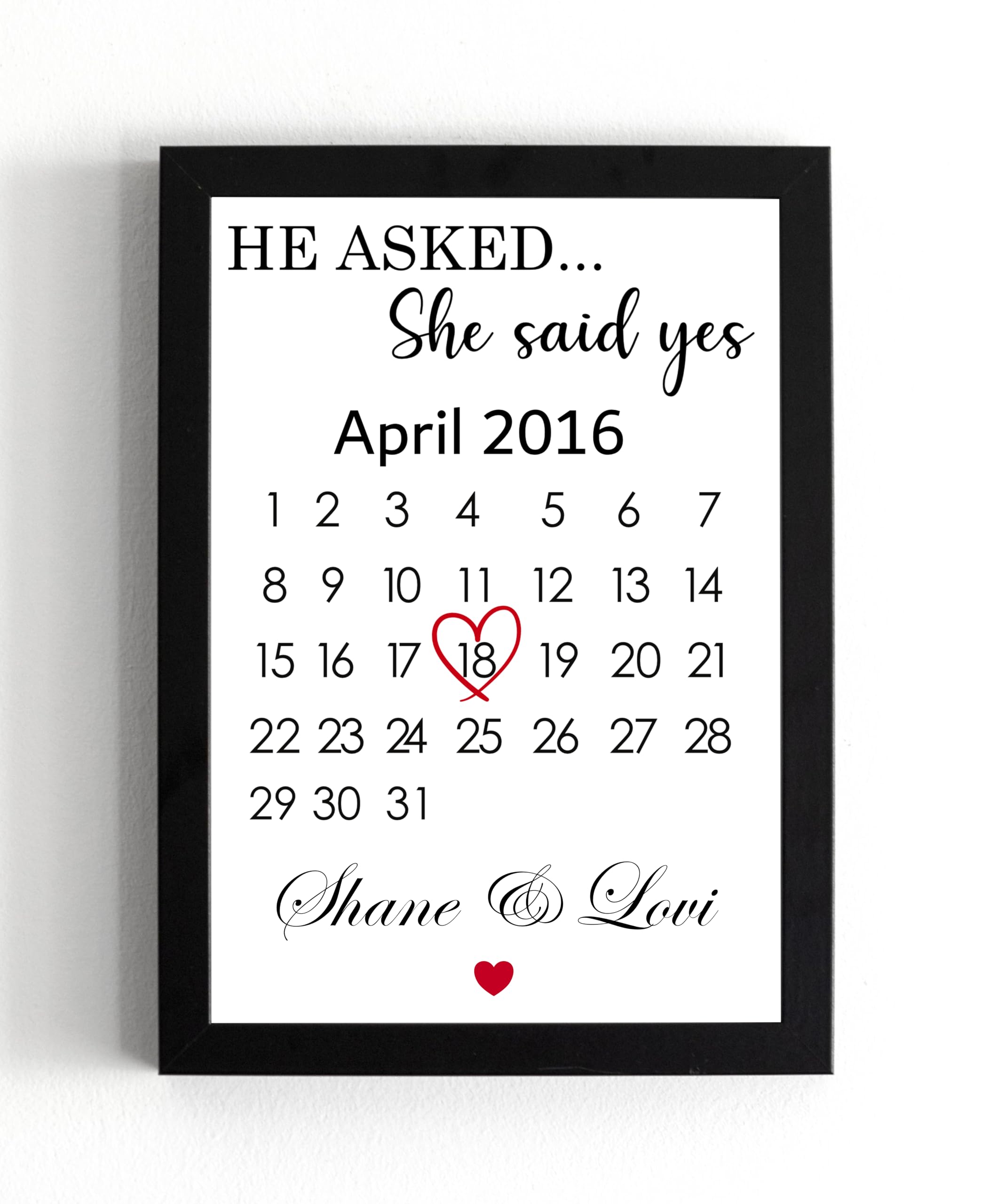 Pb Tech Multycolor Personalised Engagement Gifts He Asked She Said Yes - Engagement Congratulations - Engaged Couples - Fiance Gifts - A5, A4, A3 Prints And Frames