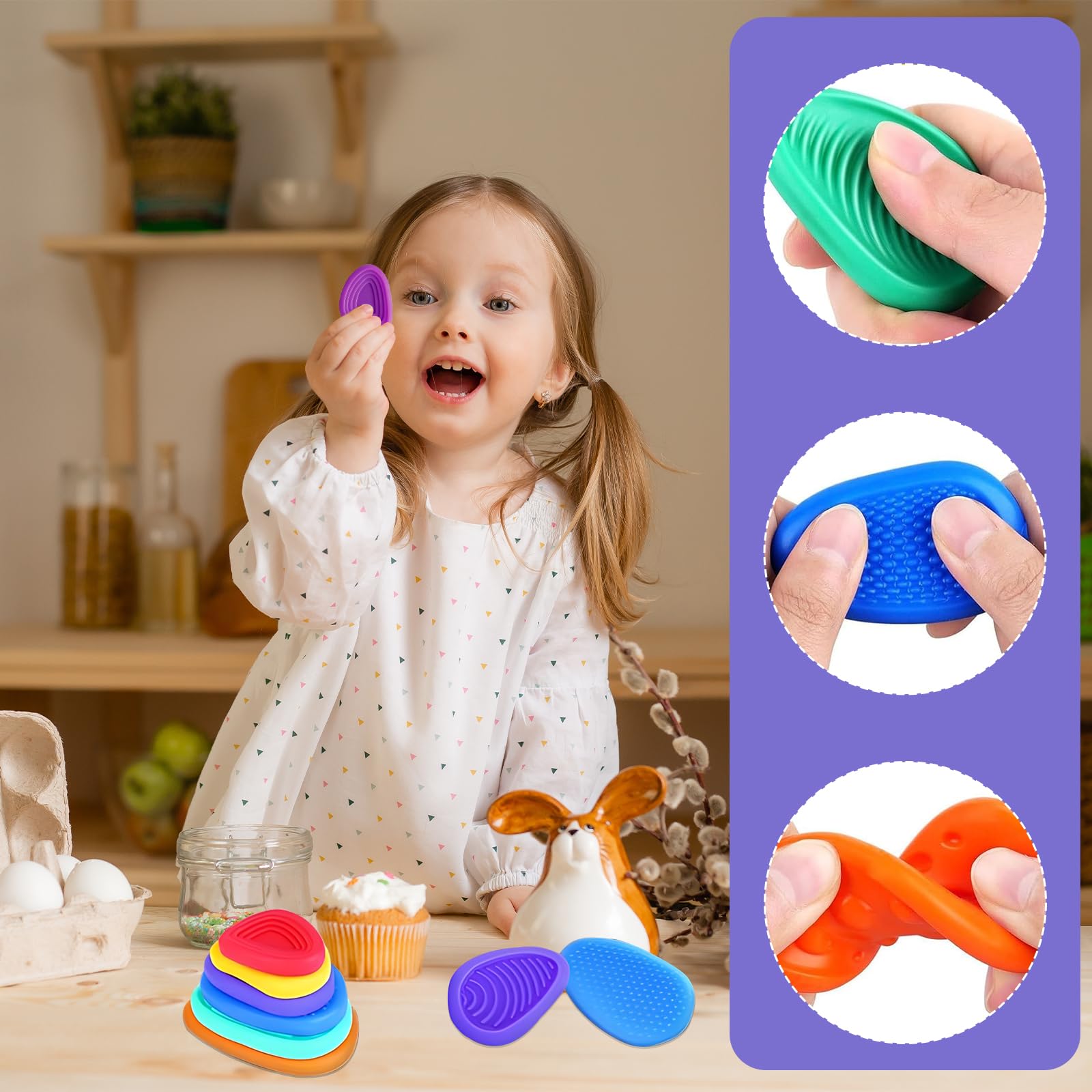JWTRSVTY 6PCS Fidget Toys Sensory Stone, Fidget Toys Pietra Sensoriale, Giocattoli Sensoriali In Pietra Fidget In Silicone, Silent Fidget Toys Adults,Sensory Calming Toys Per Stress Ansia ADHS Autismo
