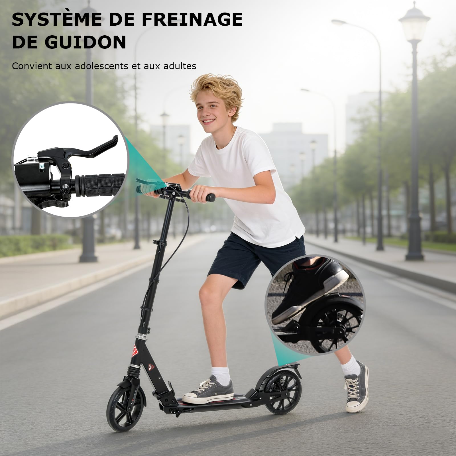 ISE Trottinette Pliable 2 Roues en Aluminium,Hauteur de Guidon Réglable,Double Système d'absorption de Choc & Freinage,Grande Roue avec Pneu Antidérapant,pour Adultes et Adolescents de 12 Ans à 100kg