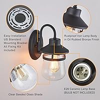 Vista 5 de Aplique de pared para exteriores con pantalla de vidrio transparente semillado, accesorio exterior impermeable en acabado de bronce aceitado