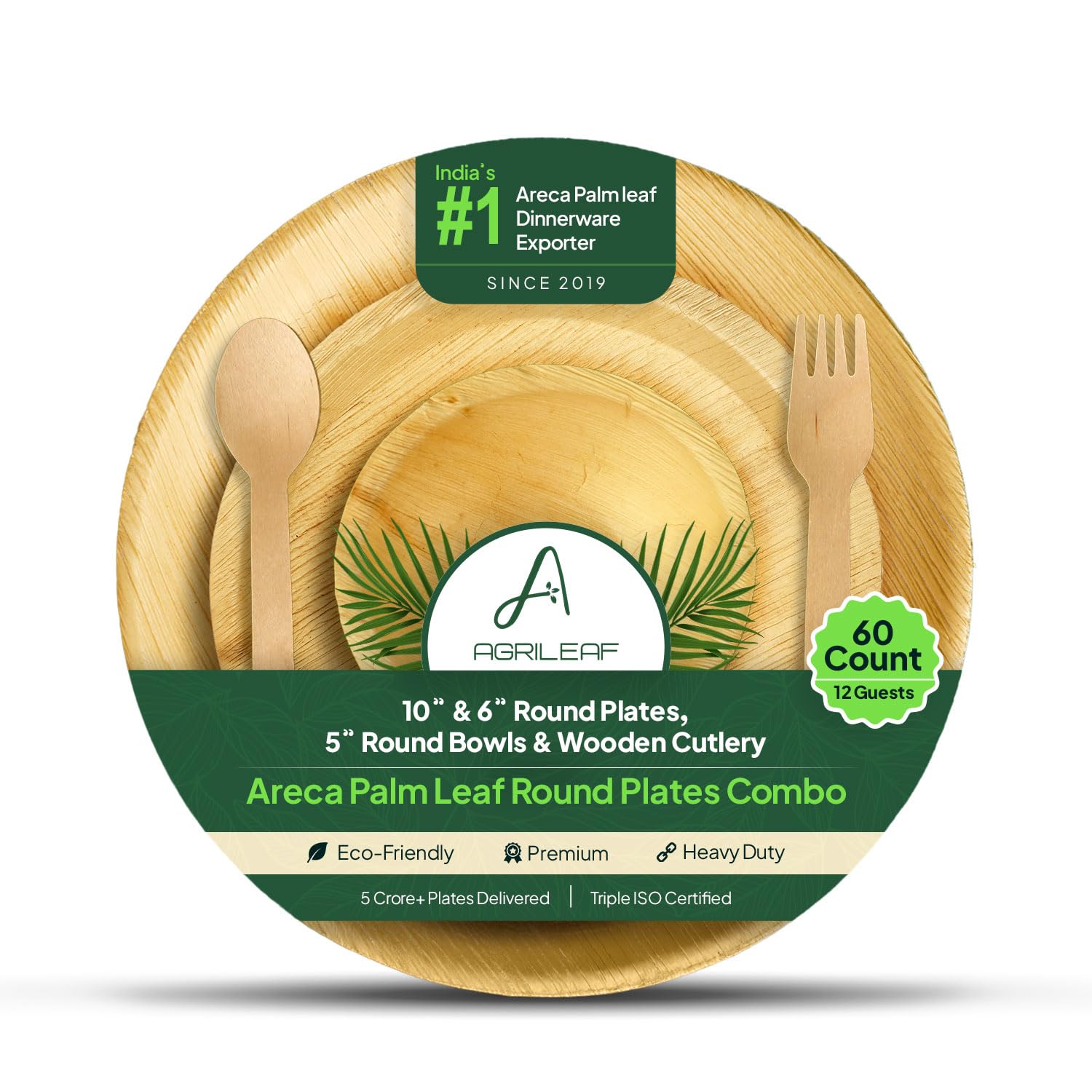 Areca Palm Leaf Dinnerware Set | 60 Pack for 12 Guests | 10" & 6" Square Plates, 4" Square Bowls & Wooden Cutlery | Use & Throw | Sturdy & Eco-Friendly Tableware for Party, Wedding, Birthday — Amazon image 10