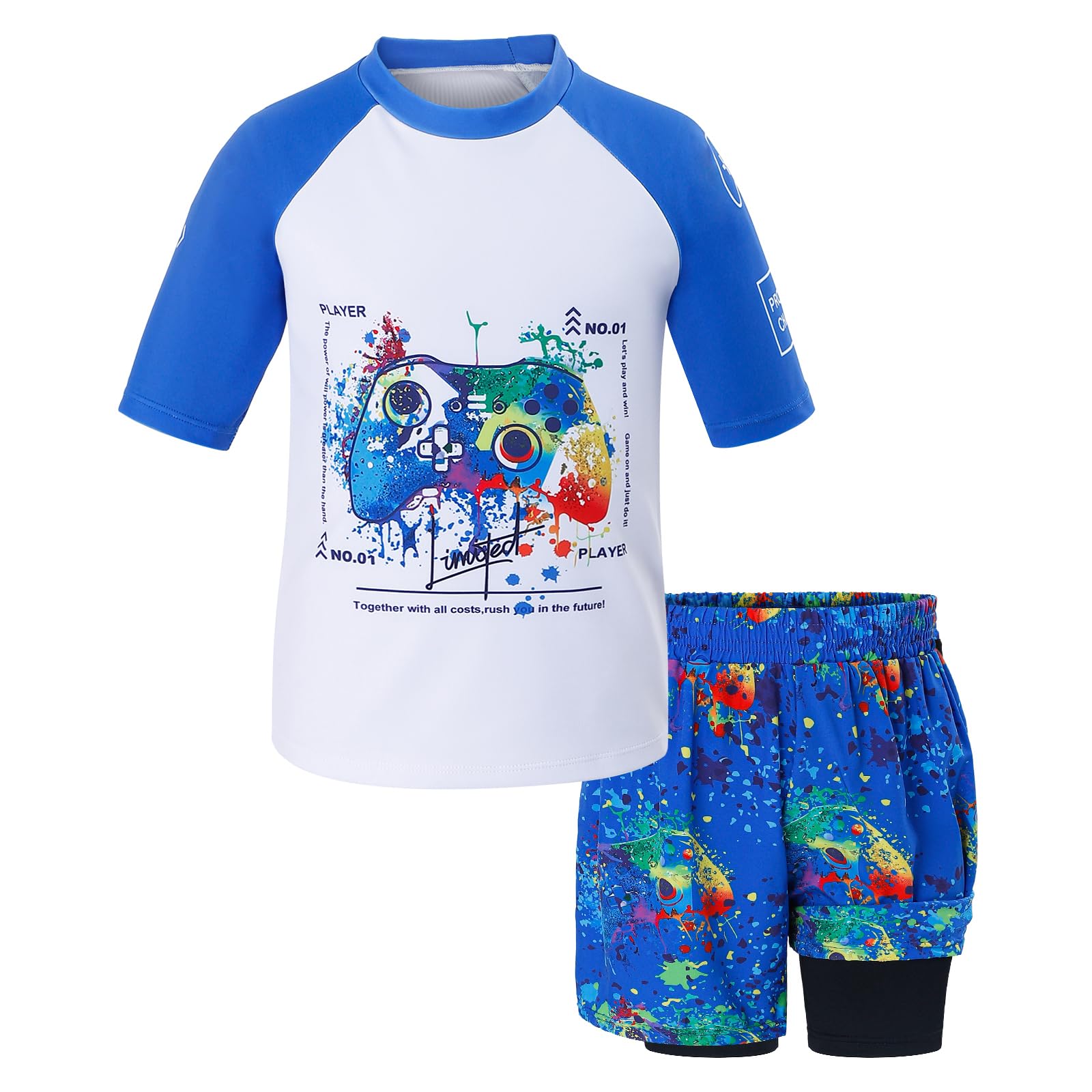 Maillot de Bain Enfant Garçons 2 Pieces Ensembles avec Rashguards Anti UV et Shorts de Plage à Séchage Rapide
