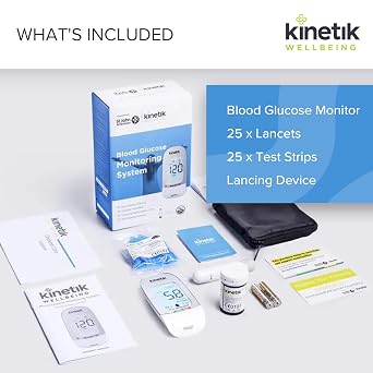 Kinetik Wellbeing Blood Sugar Monitor, Glucometer Kit for Home Testing