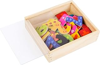 small foot wooden toys, Colorful Wooden Magnetic Numbers in a Travel Box 40 Pieces for Learning Numbers and Early Math Educational Toy Designed for Ages 3+, Multi