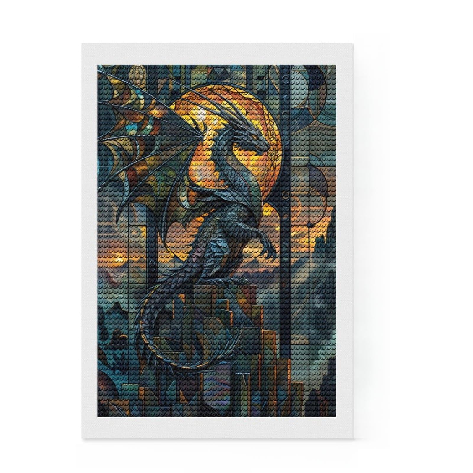Junmoney Stained Glass Dragon Majes Diamond Art Kit 8"x12", Relaxing DIY Hobby, Easy to Follow Symbols, Cosy Home Accent, Festive Craft Gift