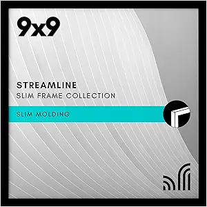 Americanflat 9x9 Picture Frame with Shatter-Resistant Glass - Streamline Collection - Thin Border Square Frame for Tabletop and Wall Display - Hanging Hardware and Easel Stand Included - Black