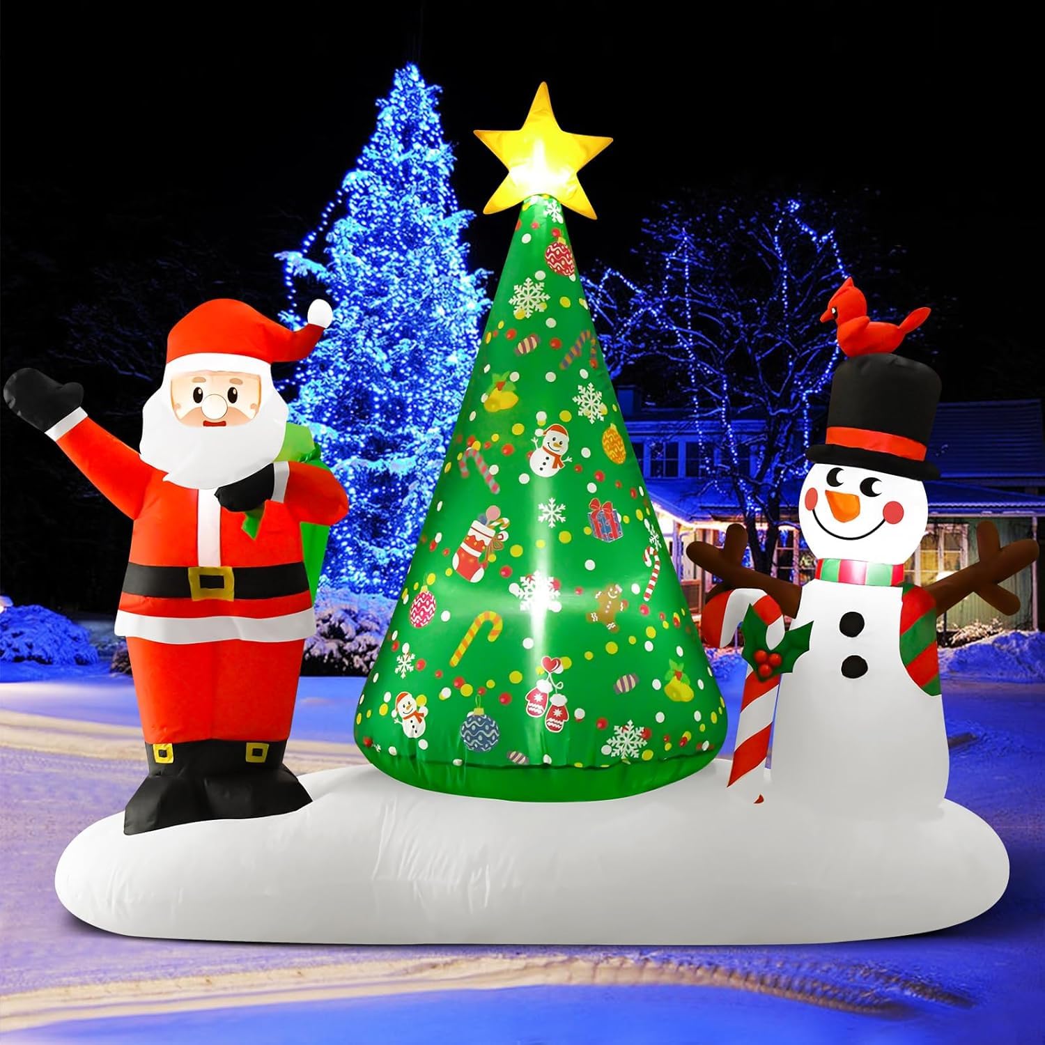 Beinhome 180CM Inflables Navidad Muñeco de Nieve Santa Claus Árbol de Navidad Decoraciones al Aire Libre, Gigantes Xmas Blow ups con Luces LED para Yard Garden Party Patio Lawn Decorations Regalos