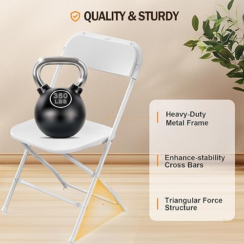 Miniatura 7 de Bonnlo Juego de 10 sillas plegables, asiento resistente de plástico blanco con marco de metal, perfecto para fiestas, eventos, bodas, cumpleaños,