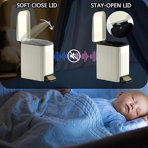 Miniatura 3 de Cubo de basura pequeño para baño con tapa, cierre suave, de 6 litros1.6 galones, cubo de basura delgado con pedal de metal, contenedor de basura
