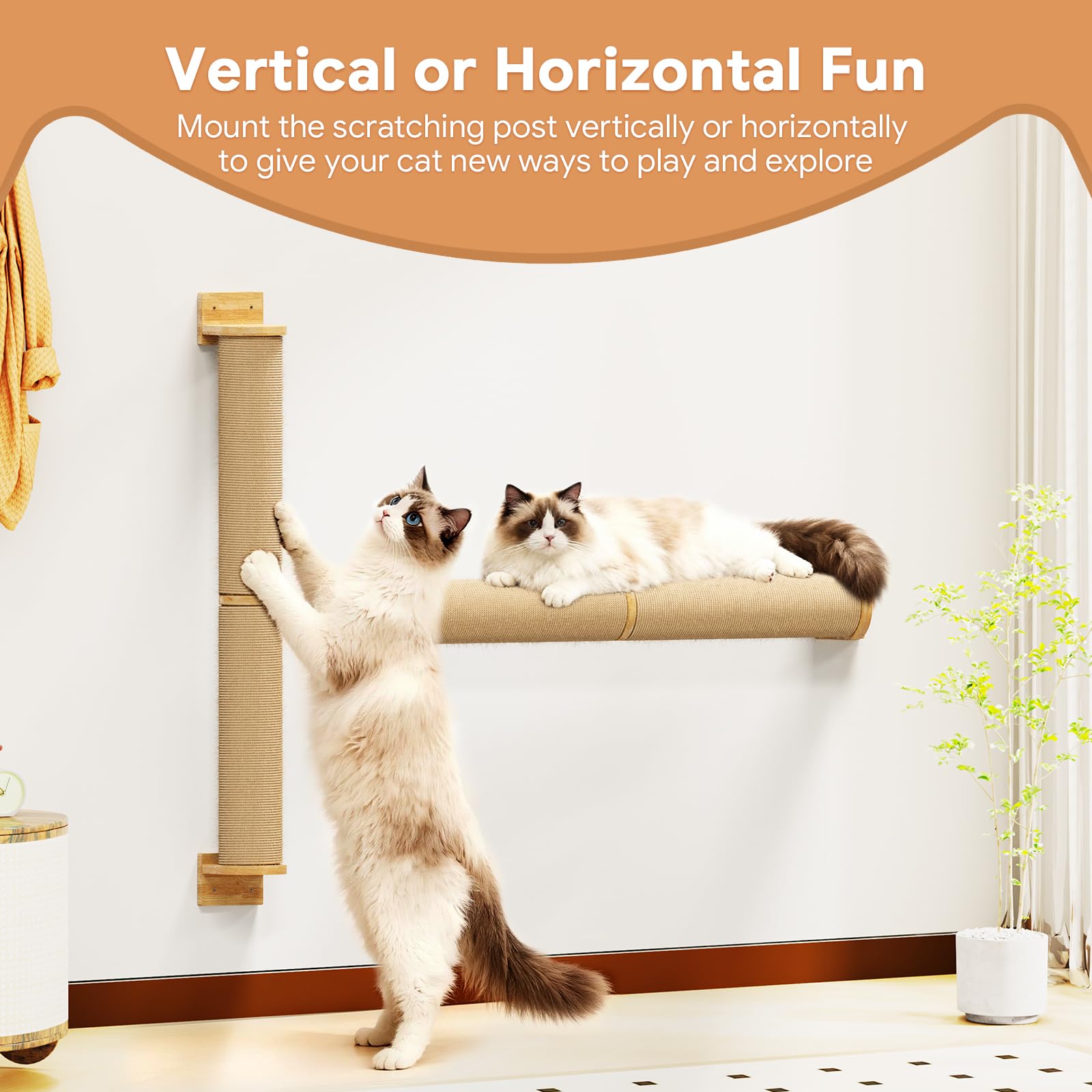 SnuyGo Cat Wall Scratcher Post- 24" Thicker Columns Wall Mounted Rubber Wood Sisal Scratching Post Furniture for Large Cats and Kittens - image 5