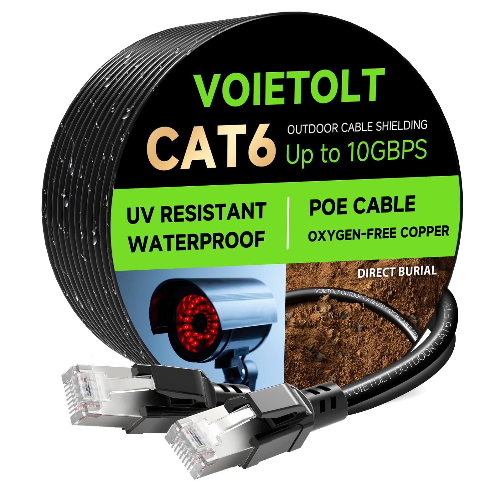 Cavo Ethernet Cat 6 per esterni, 22,9 m, in puro rame ad alta velocità, schermatura 10 Gbps 550 MHz, cavo LAN di rete impermeabile per sepoltura diretta, cavo Ethernet LLDPE UV, supporto