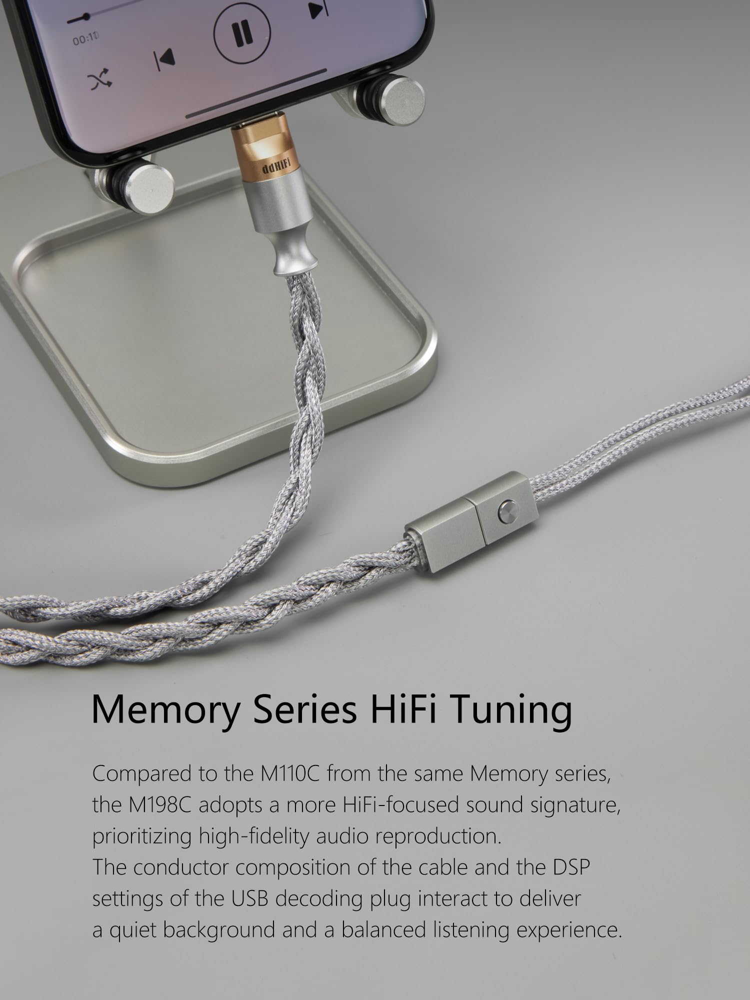 DD ddHiFi M198C USB-C-Schnittstellen-Dekodierungs-Kopfhörerkabel, Nylonummantelter HiFi-Sound mit 0,78 2-poligem Anschluss und Hochleistungsdekodierung, unterstützt Mikrofon-Anrufe, kompatibel mit